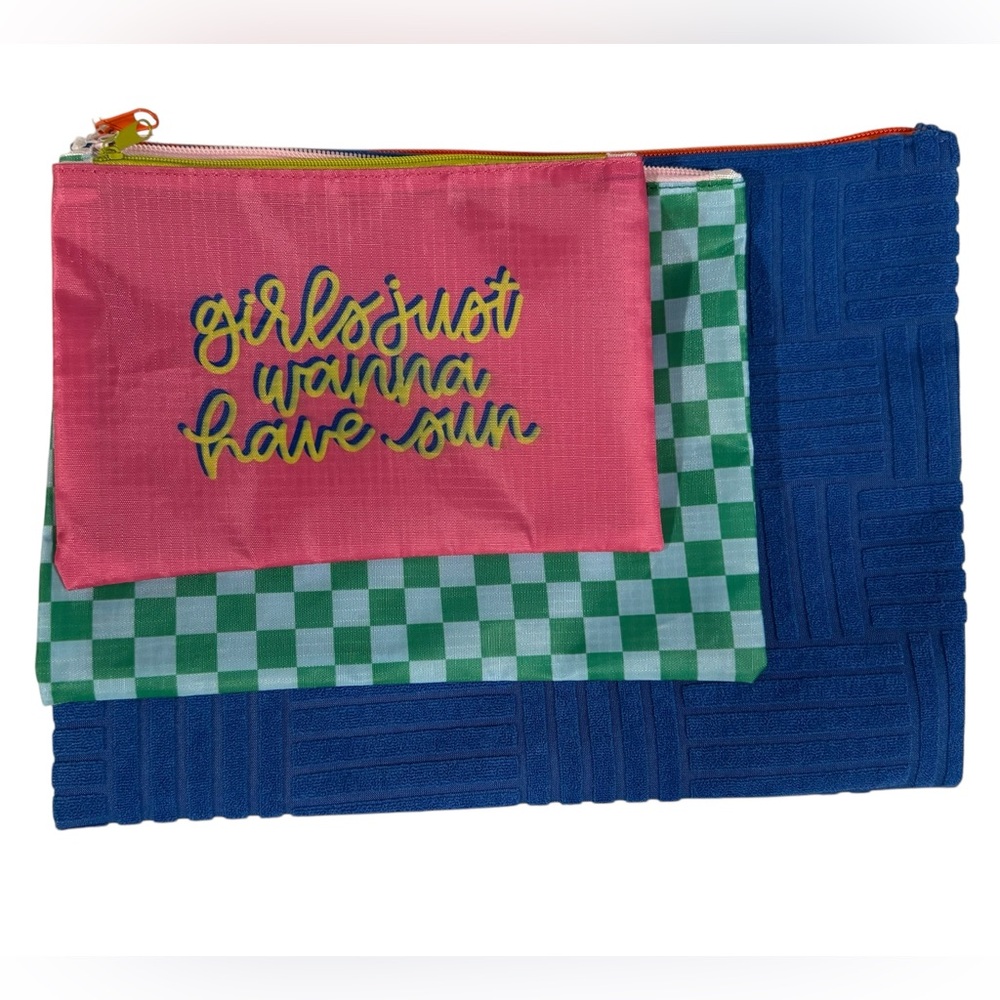 Girls Just Wanna Have Sun Set of 3 Cosmetic Makeup Bags 8.75” 10.75” & 12.75”